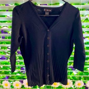 Donna Gray black button front V neck sweater